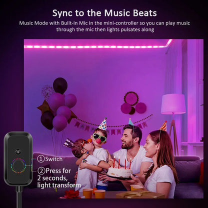 Ruban LED RGB 5050 aiopp – Contrôle Bluetooth via Application Happylight | Synchronisation Musique, Éclairage Ambiance Maison et Gaming