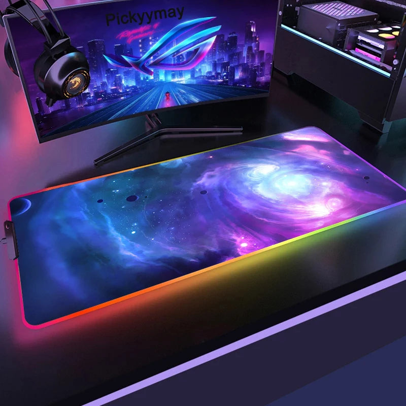 Tapis de Souris Gamer RGB XXL – Design Galaxie Spatiale Antidérapant