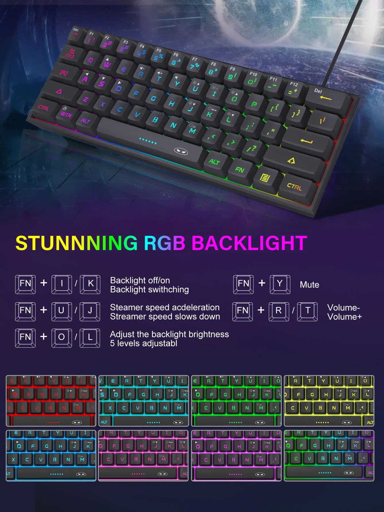 Clavier Gaming MageGee 61 Touches RGB – Compact, Étanche et Performant