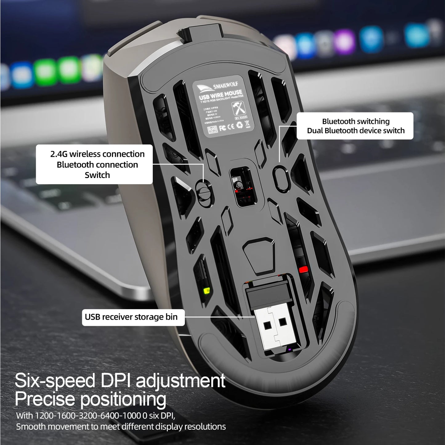 SMAILWOLF RS8 – Souris Gaming Sans Fil à Écran Digital (73g)