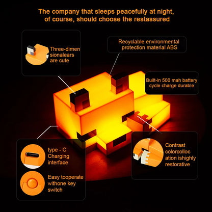 Lampe de Nuit Renard Minecraft - Veilleuse LED Orange Officielle pour Chambre Gaming et Enfant