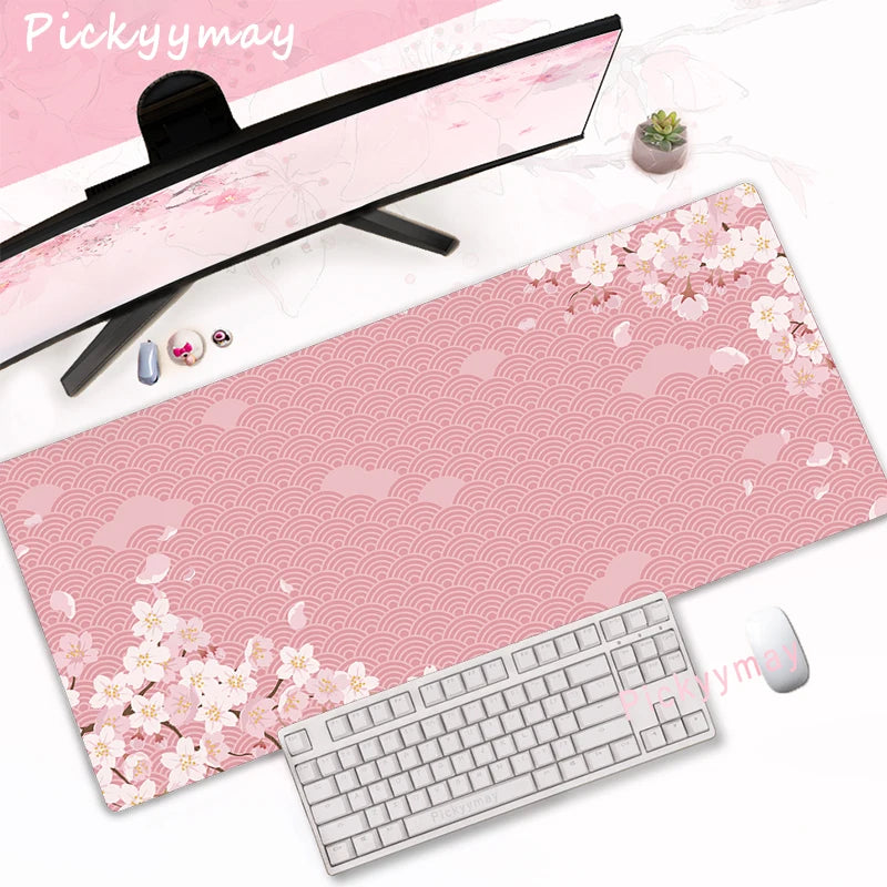 Tapis de Souris XXL Fleurs de Cerisier – Sakura Rose, Antidérapant et Élégant
