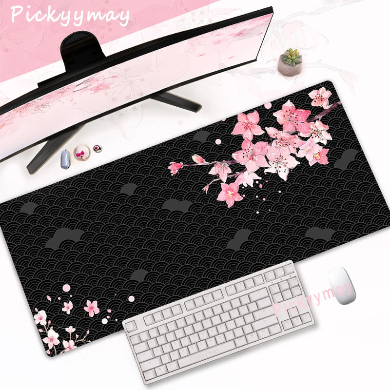 Tapis de Souris XXL Fleurs de Cerisier – Sakura Rose, Antidérapant et Élégant