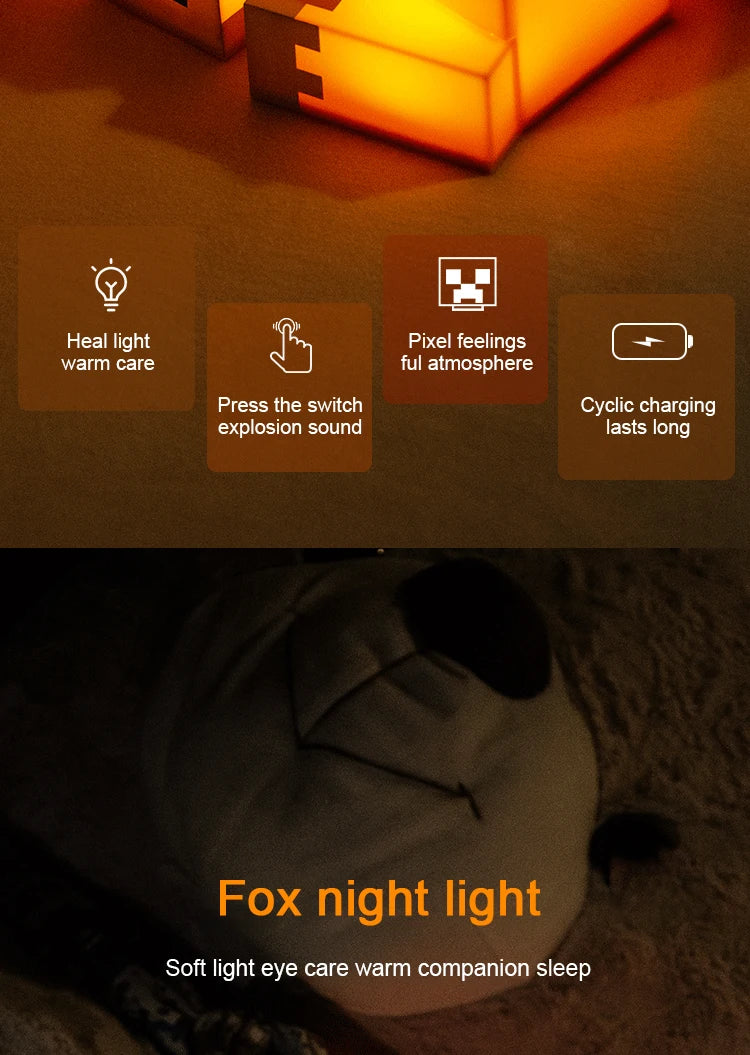 Lampe de Nuit Renard Minecraft - Veilleuse LED Orange Officielle pour Chambre Gaming et Enfant