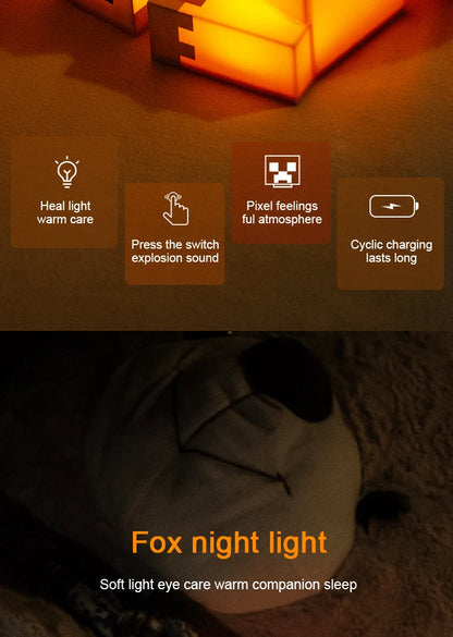 Lampe de Nuit Renard Minecraft - Veilleuse LED Orange Officielle pour Chambre Gaming et Enfant