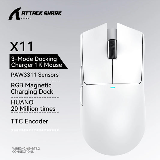 Attack Shark X11 – Souris Gaming Sans Fil 3 Modes avec Dock de Charge RGB