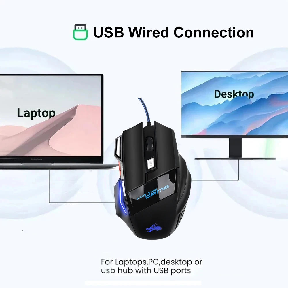 Souris Gaming USB Filaire 7 Boutons - Rétroéclairage LED & DPI Réglable