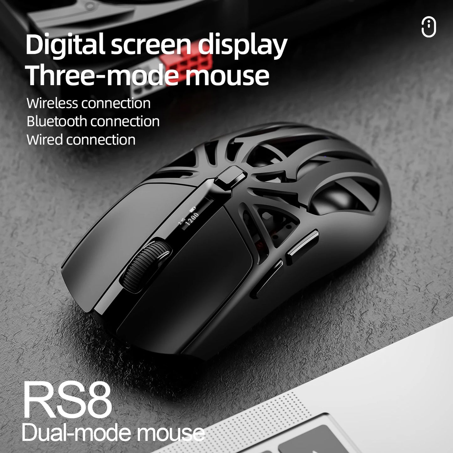 SMAILWOLF RS8 – Souris Gaming Sans Fil à Écran Digital (73g)