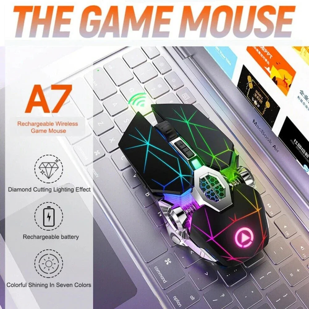 Souris Gaming Sans Fil Rechargeable 2.4G - 1600 DPI Rétroéclairage LED 7 Couleurs