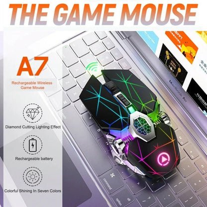 Souris Gaming Sans Fil Rechargeable 2.4G - 1600 DPI Rétroéclairage LED 7 Couleurs