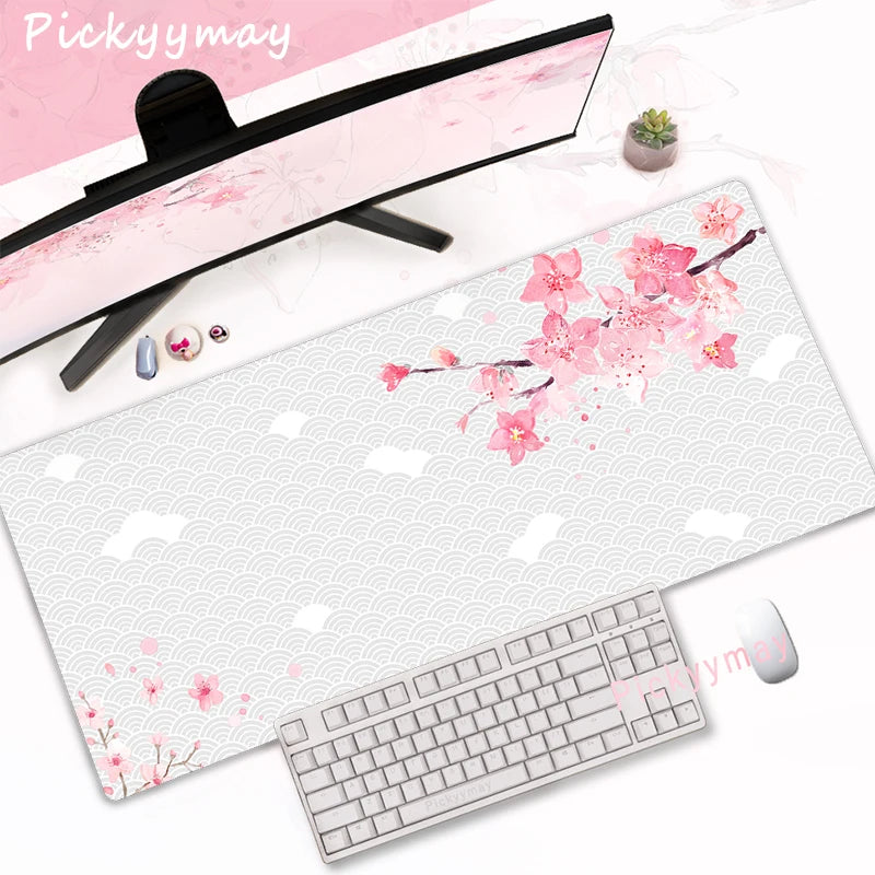 Tapis de Souris XXL Fleurs de Cerisier – Sakura Rose, Antidérapant et Élégant