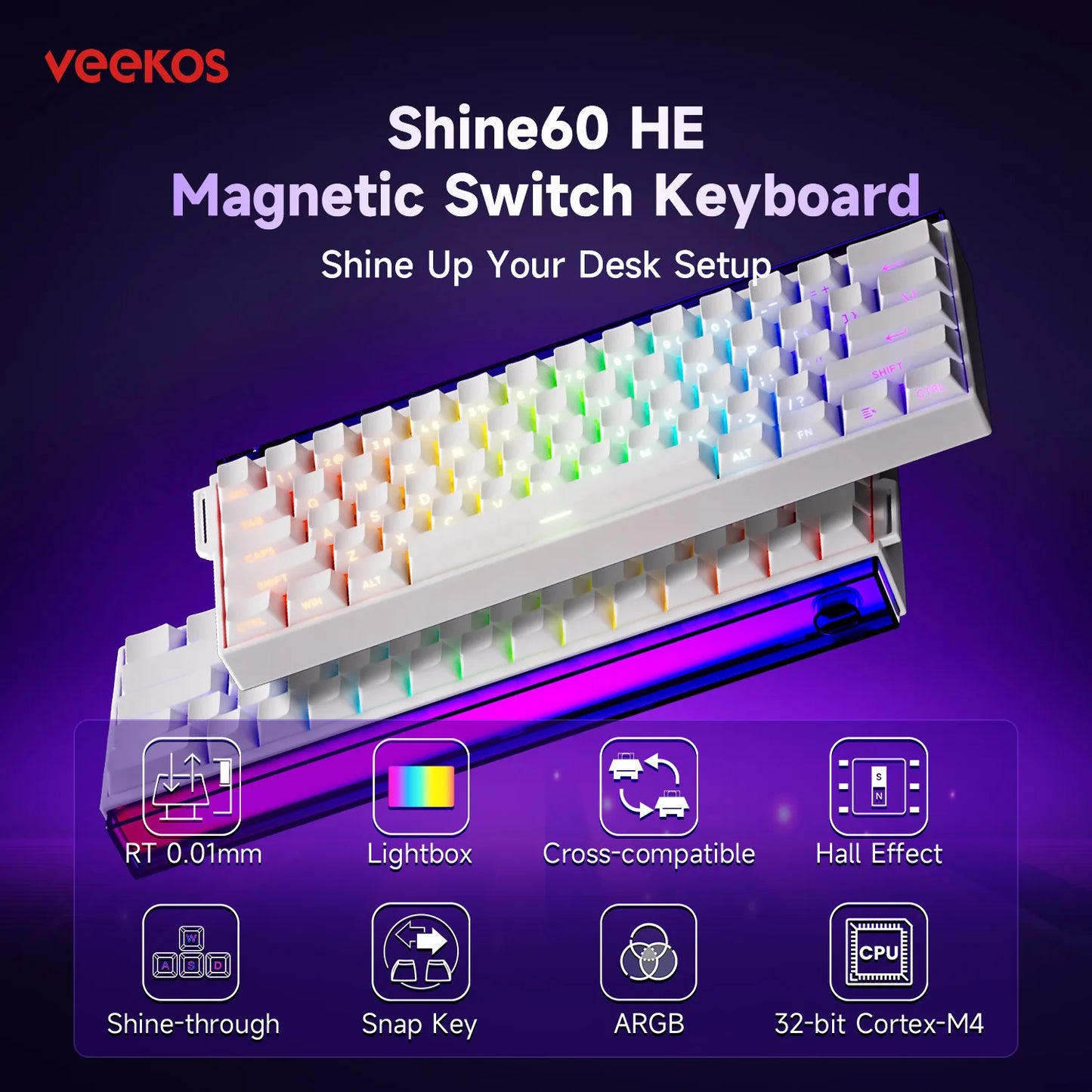 Veekos Shine60 HE – Clavier Magnétique Gaming RGB Tri-Mode (Wired / Wireless / Bluetooth)