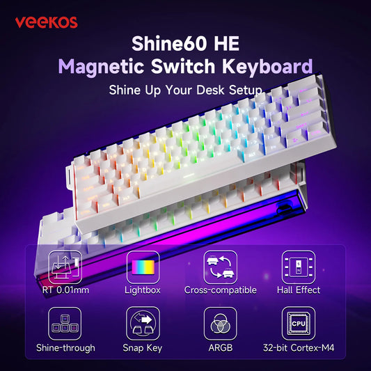 Veekos Shine60 HE – Clavier Magnétique Gaming RGB Tri-Mode (Wired / Wireless / Bluetooth)