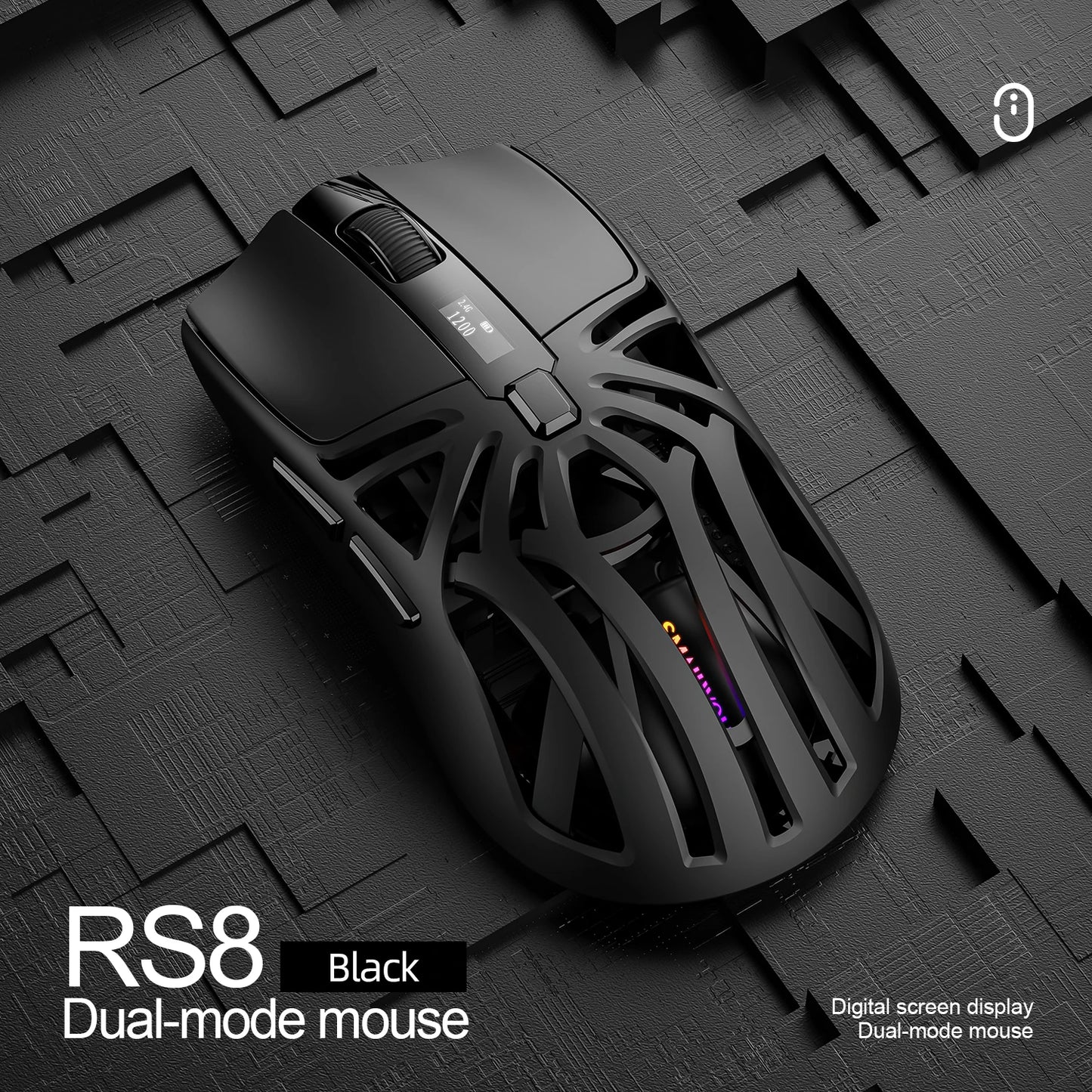 SMAILWOLF RS8 – Souris Gaming Sans Fil à Écran Digital (73g)