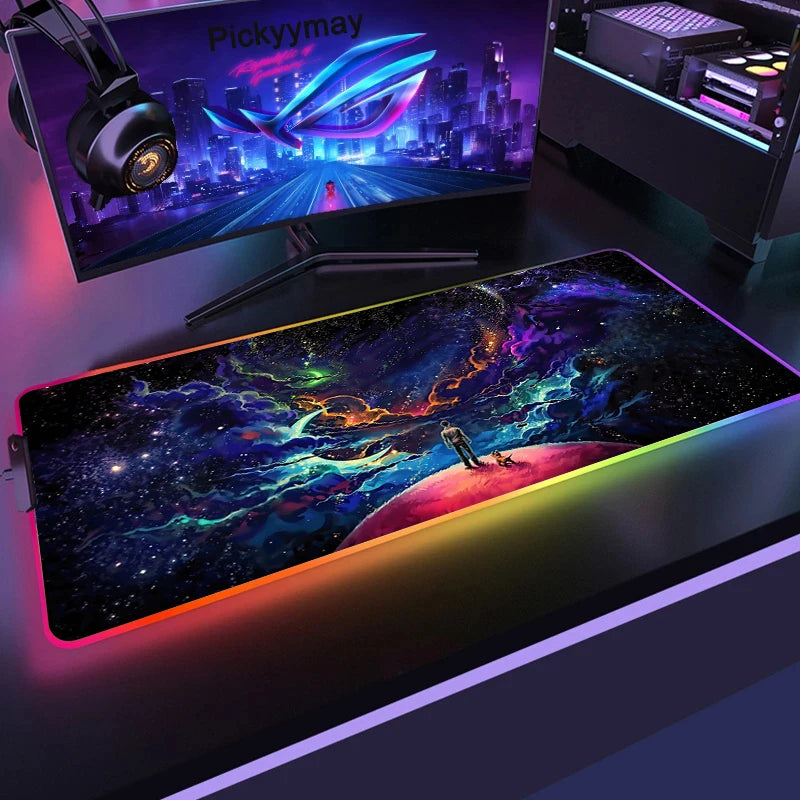 Tapis de Souris Gamer RGB XXL – Design Galaxie Spatiale Antidérapant