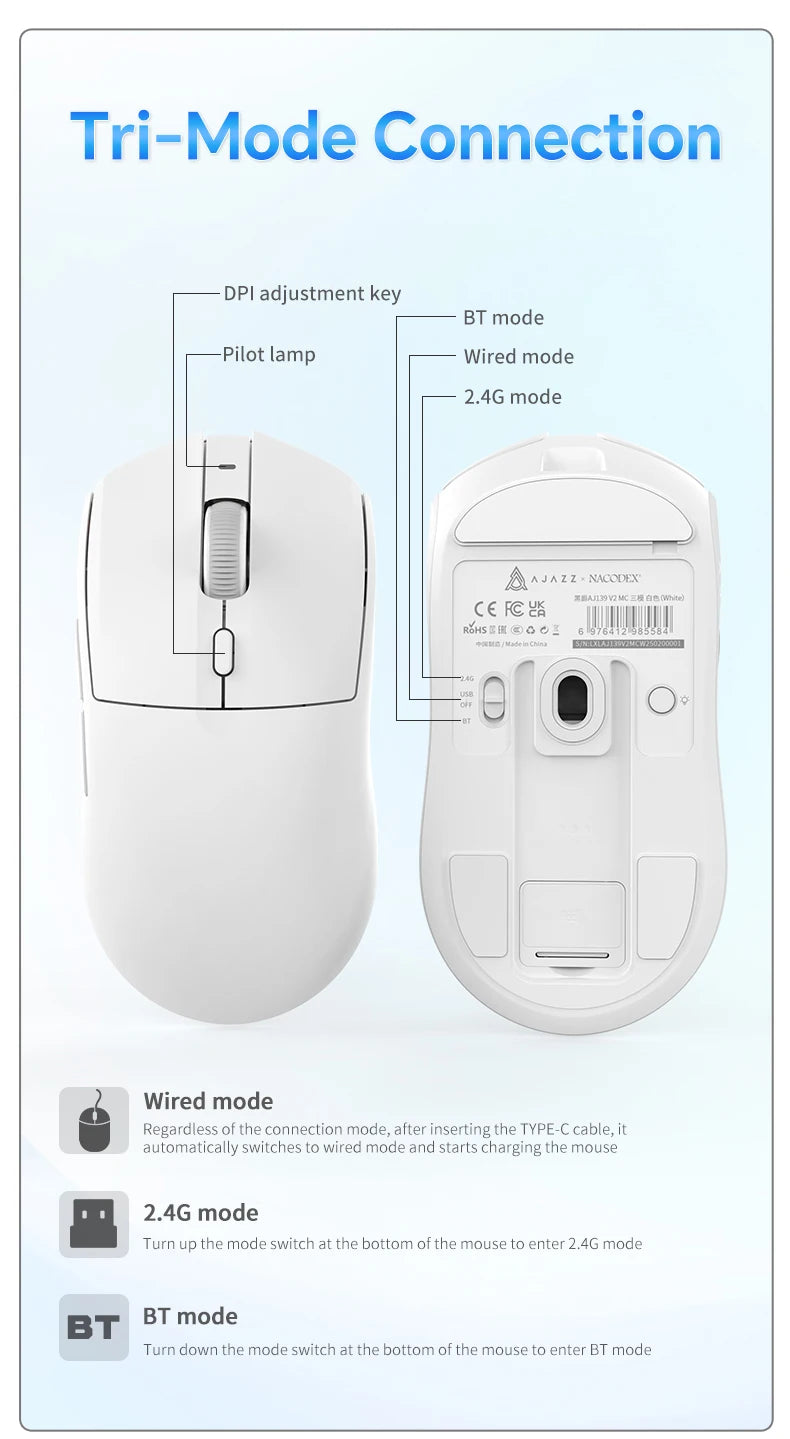 AJAZZ AJ139 V2 MC – Souris Gaming Sans Fil à Base Magnétique RGB