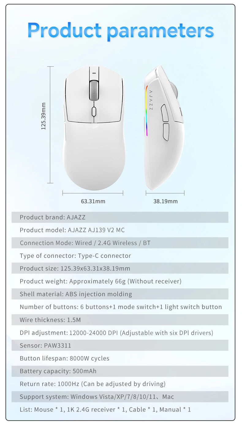 AJAZZ AJ139 V2 MC – Souris Gaming Sans Fil à Base Magnétique RGB