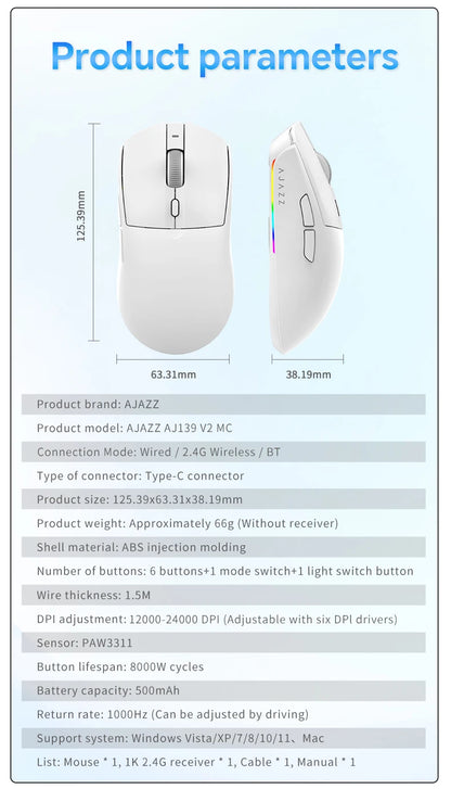 AJAZZ AJ139 V2 MC – Souris Gaming Sans Fil à Base Magnétique RGB