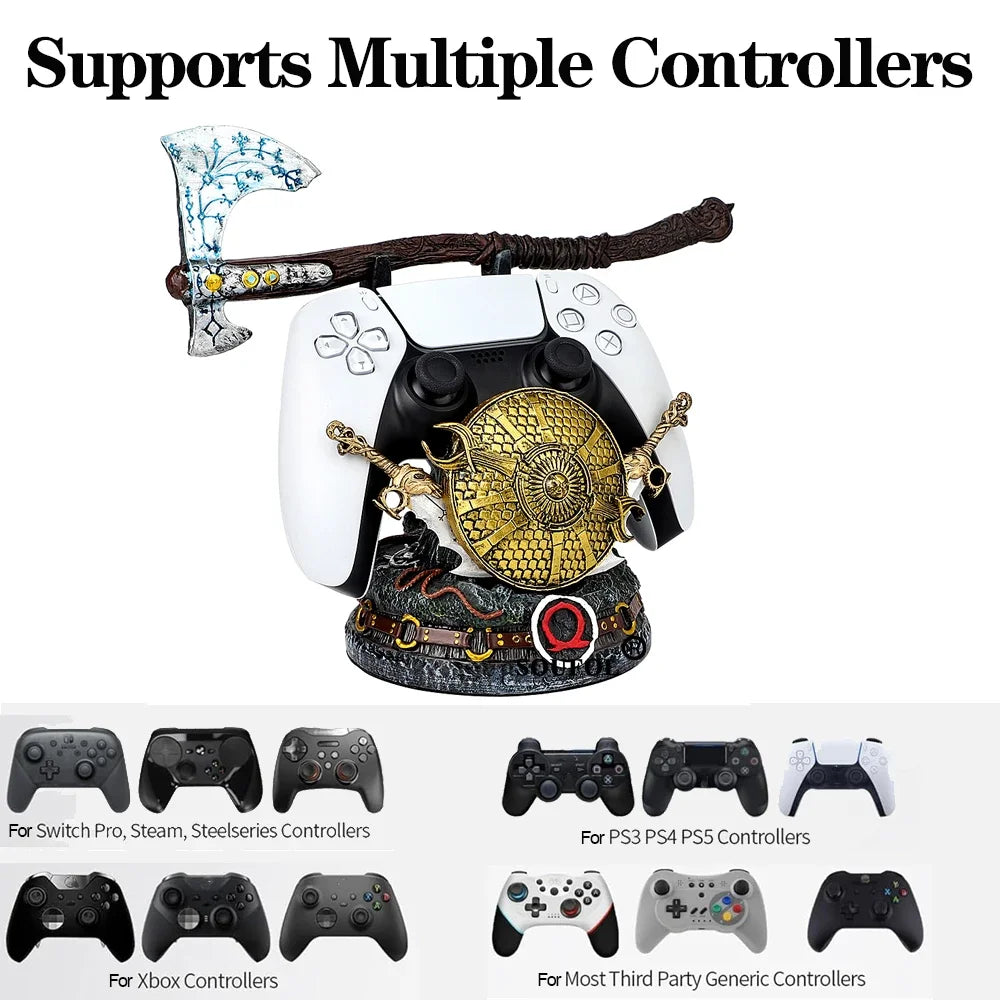 Support de Manette Viking – Porte-Contrôleur Universel PS4 / PS5 / Xbox / Switch – Design Hache et Bouclier Nordique
