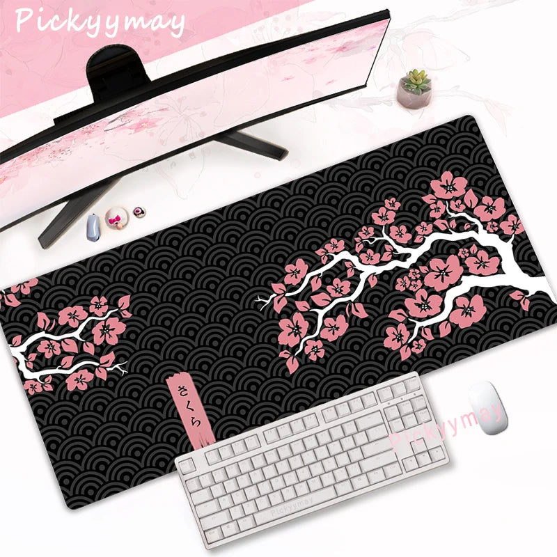 Tapis de Souris XXL Fleurs de Cerisier – Sakura Rose, Antidérapant et Élégant