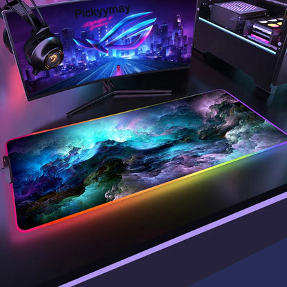 Tapis de Souris Gamer RGB XXL – Design Galaxie Spatiale Antidérapant