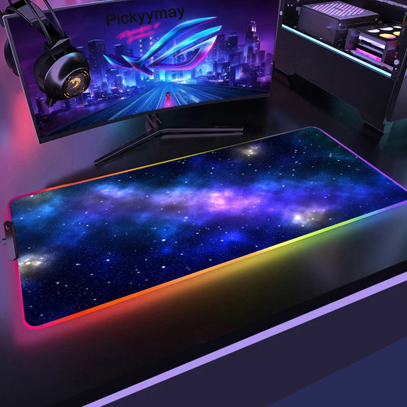 Tapis de Souris Gamer RGB XXL – Design Galaxie Spatiale Antidérapant