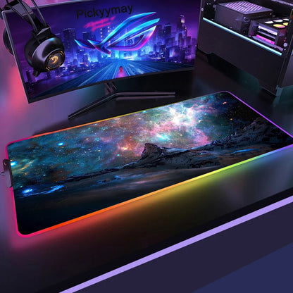 Tapis de Souris Gamer RGB XXL – Design Galaxie Spatiale Antidérapant