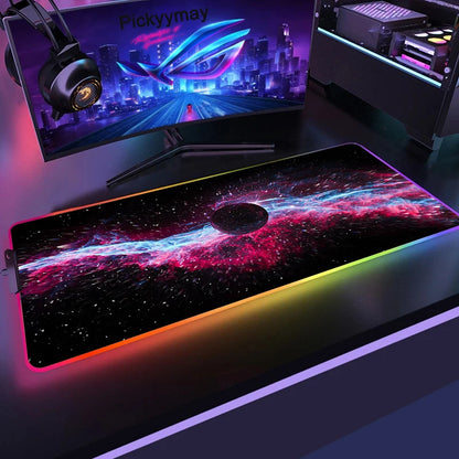 Tapis de Souris Gamer RGB XXL – Design Galaxie Spatiale Antidérapant