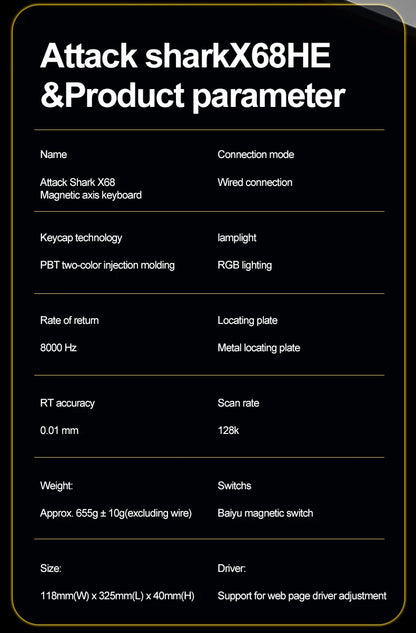 Attack Shark X68HE – Clavier Magnétique Gaming 8KHz Haute Performance