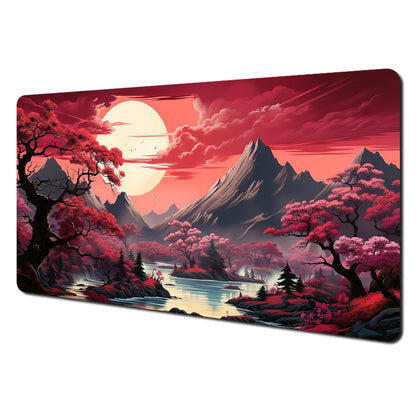 Tapis de Souris XXL Gamer – Design Japonais Lune & Temple | Antidérapant, Imperméable