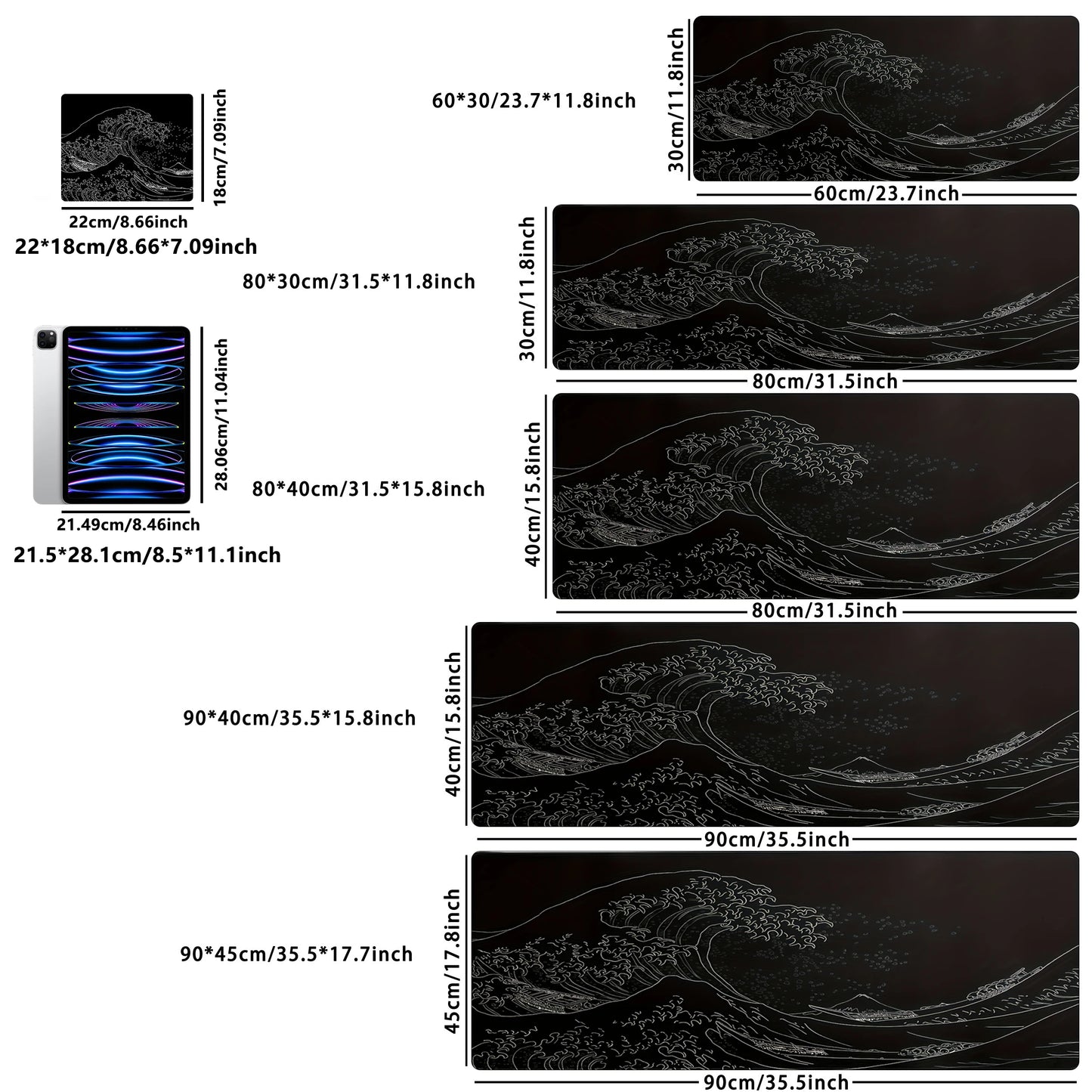 Tapis de Souris Gaming XXL – Vague Japonaise, Antidérapant et Imperméable