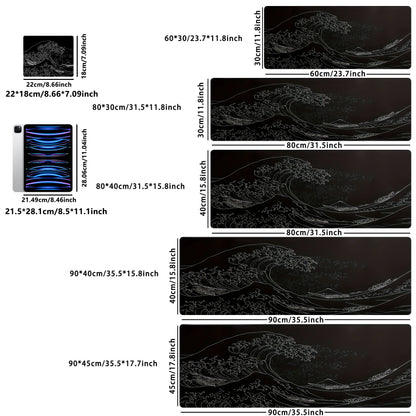 Tapis de Souris Gaming XXL – Vague Japonaise, Antidérapant et Imperméable