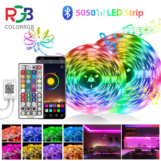 Ruban LED RGB 5050 aiopp – Contrôle Bluetooth via Application Happylight | Synchronisation Musique, Éclairage Ambiance Maison et Gaming