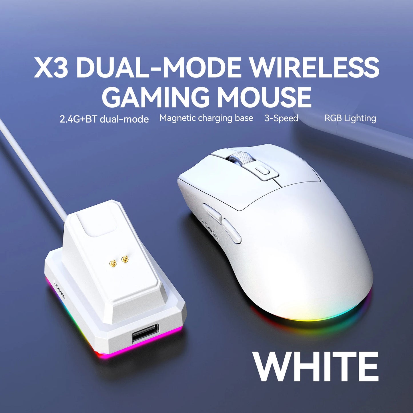 X3 Wireless Gaming Mouse – Précision, Légèreté et Style RGB