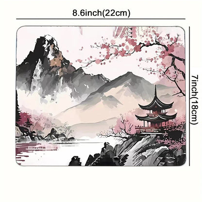 Tapis de Souris BLIKSEM – Paysage Japonais Montagne & Fleurs de Cerisier