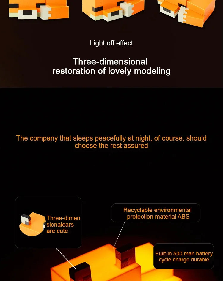 Lampe de Nuit Renard Minecraft - Veilleuse LED Orange Officielle pour Chambre Gaming et Enfant