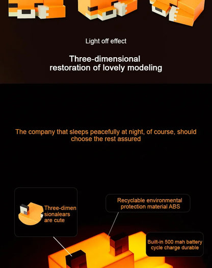 Lampe de Nuit Renard Minecraft - Veilleuse LED Orange Officielle pour Chambre Gaming et Enfant