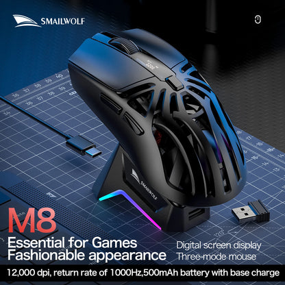 SMAILWOLF RS8 – Souris Gaming Sans Fil à Écran Digital (73g)