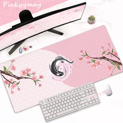 Tapis de Souris XXL Fleurs de Cerisier – Sakura Rose, Antidérapant et Élégant