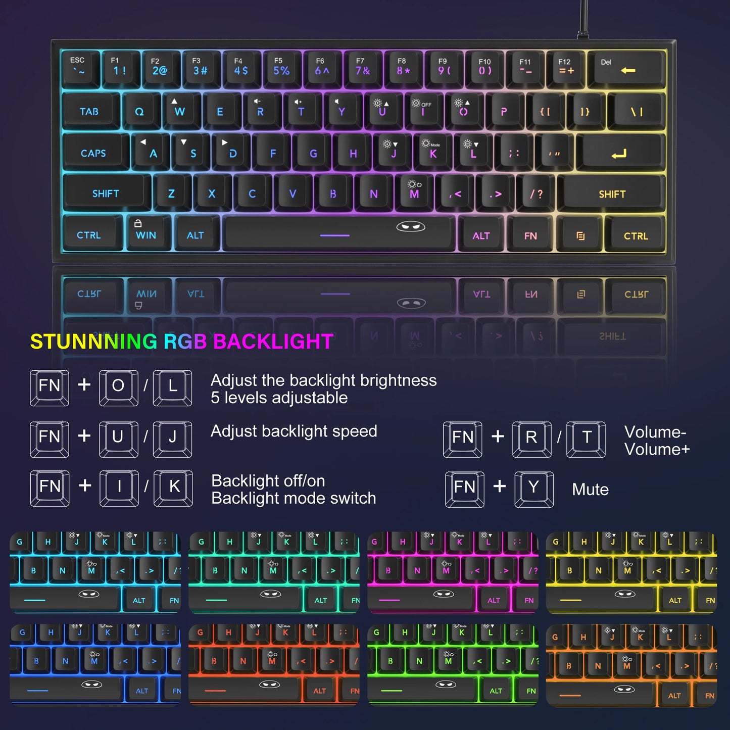 Clavier Gaming MageGee 61 Touches RGB – Compact, Étanche et Performant