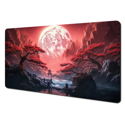 Tapis de Souris XXL Gamer – Design Japonais Lune & Temple | Antidérapant, Imperméable