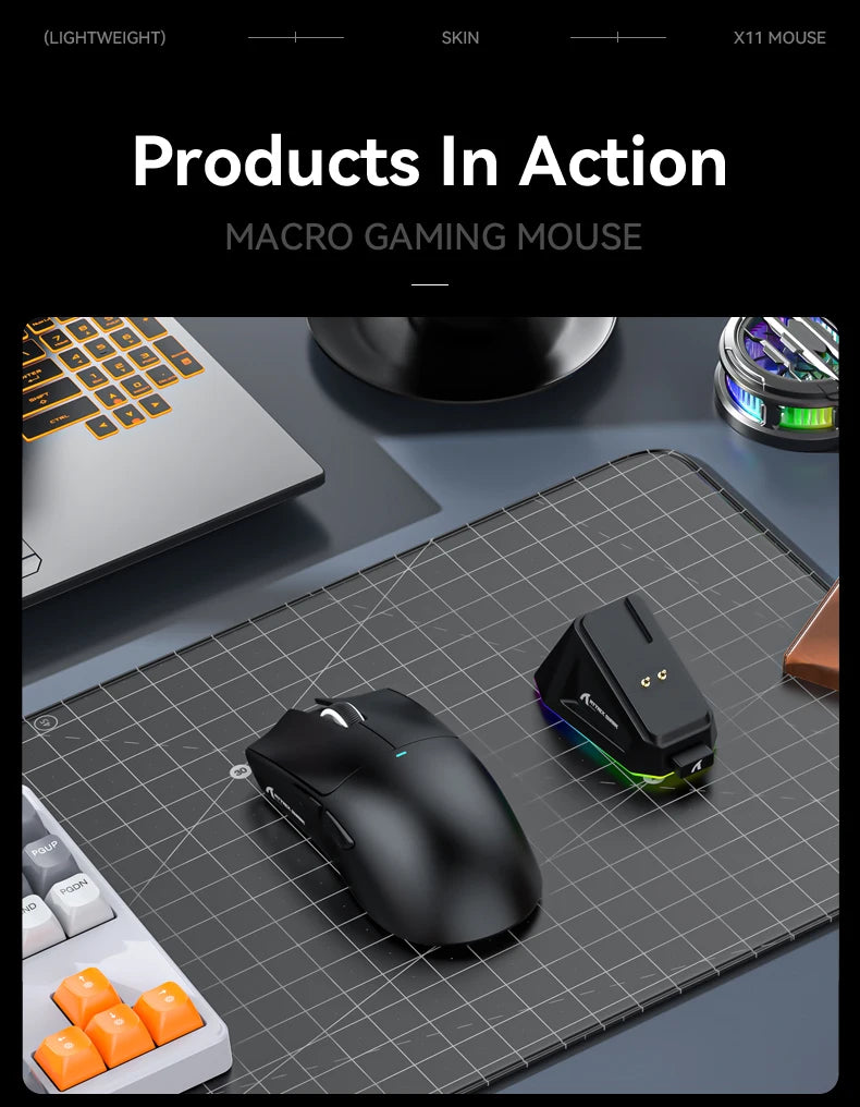 Attack Shark X11 – Souris Gaming Sans Fil 3 Modes avec Dock de Charge RGB
