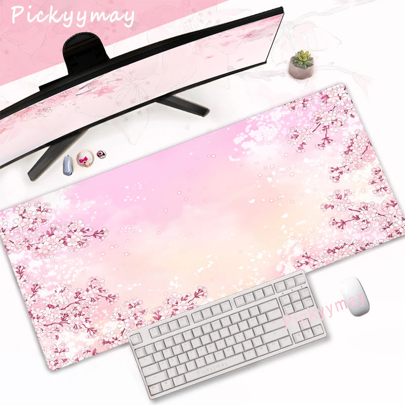 Tapis de Souris XXL Fleurs de Cerisier – Sakura Rose, Antidérapant et Élégant
