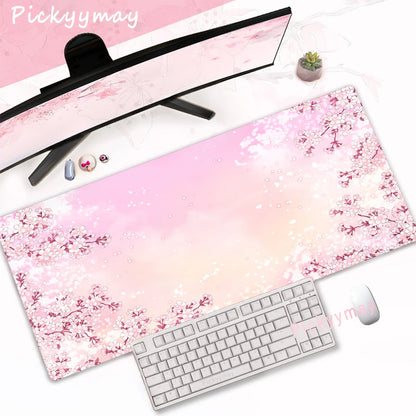 Tapis de Souris XXL Fleurs de Cerisier – Sakura Rose, Antidérapant et Élégant