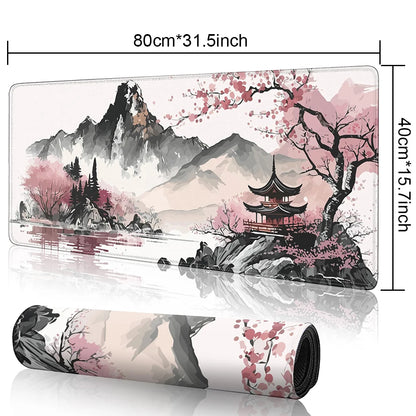 Tapis de Souris BLIKSEM – Paysage Japonais Montagne & Fleurs de Cerisier