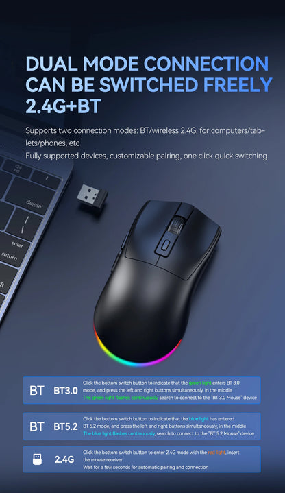 X3 Wireless Gaming Mouse – Précision, Légèreté et Style RGB